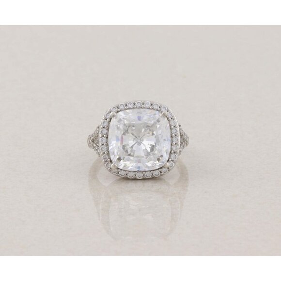 Sterling Silver Cushion Cut Cubic Zirconia Halo Ring Size 6 1/4 Sparkly - Picture 1 of 8